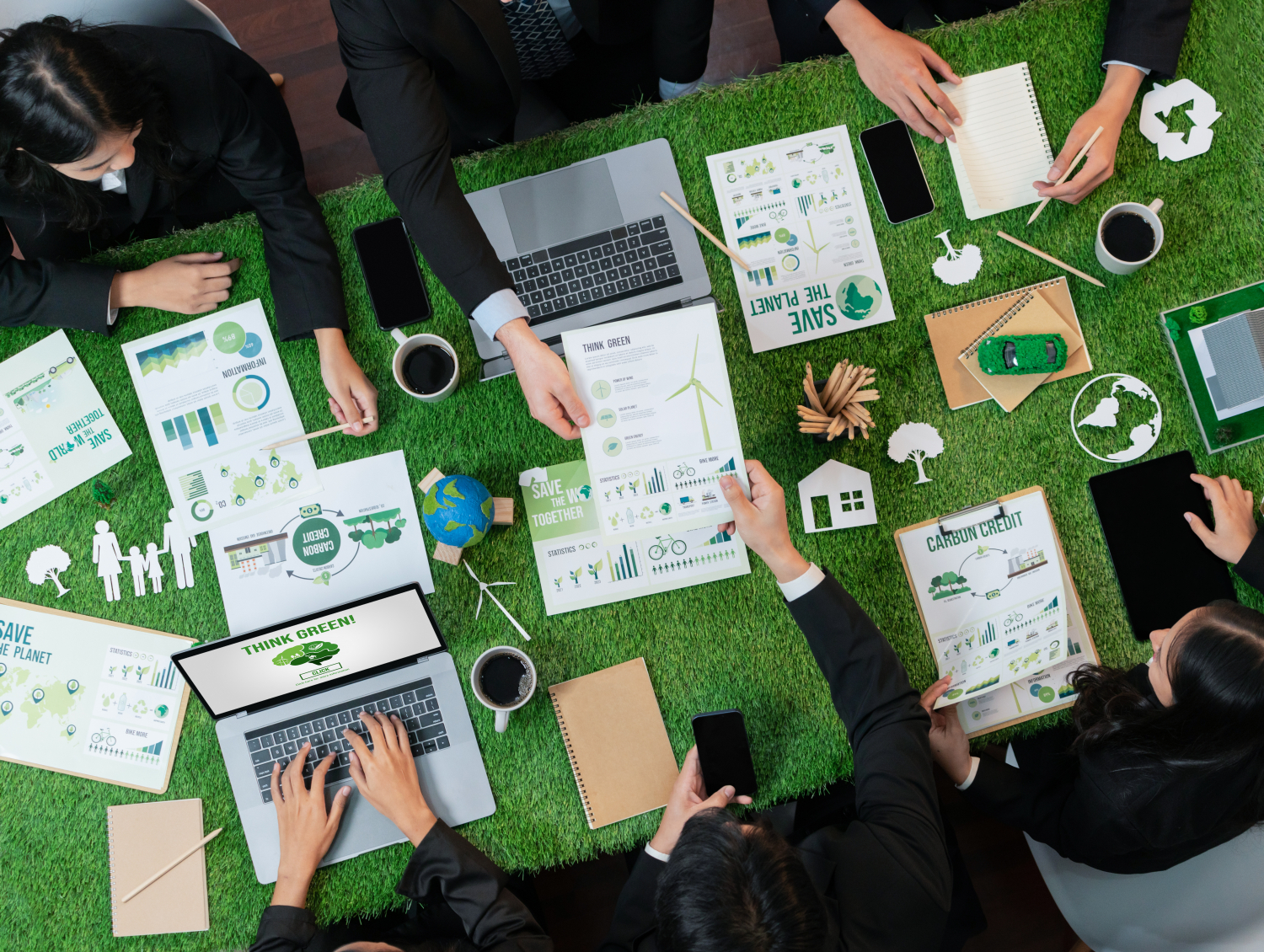 top view of a green desk