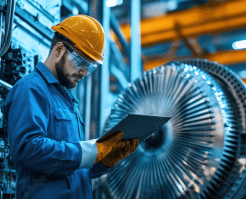 Maintenance staff repair a critical piece of equipment, minimizing downtime on the production floor