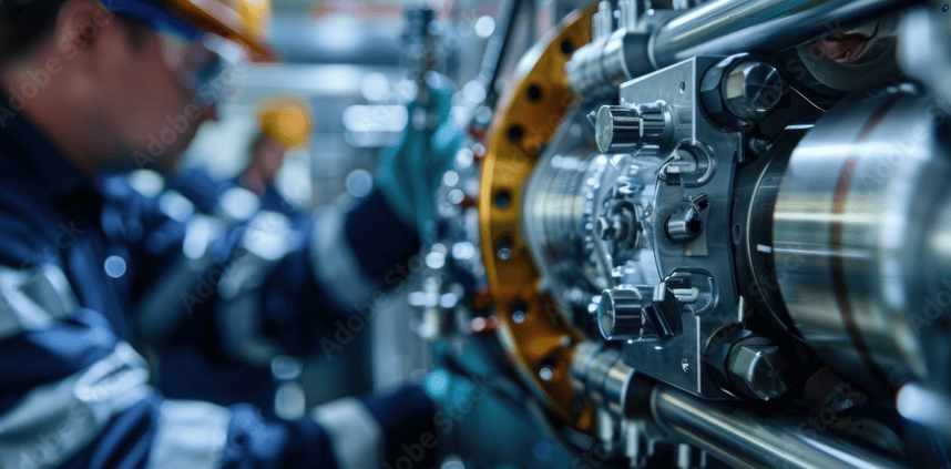 Screenshot 2025-03-24 112456 A close-up of technicians adjusting settings on a high-tech waste processing system, ensuring the efficient breakdown of waste into energy resources, representing precision and expertise in the field