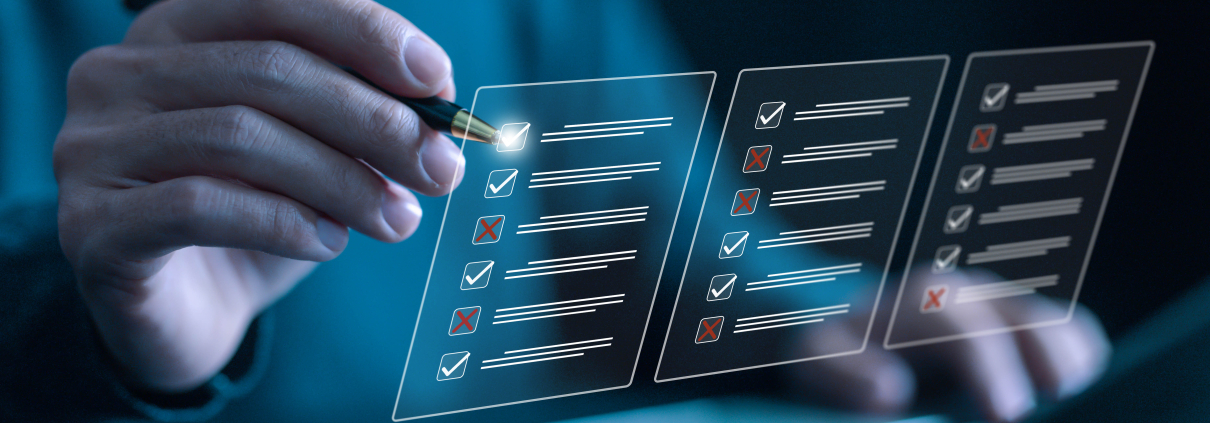 tick mark evaluation in the options check form online on a laptop. checklist concept, task audit in a list of documents. verify task detail business, process order. tick the checkmark in the survey it illustration cyber assessment